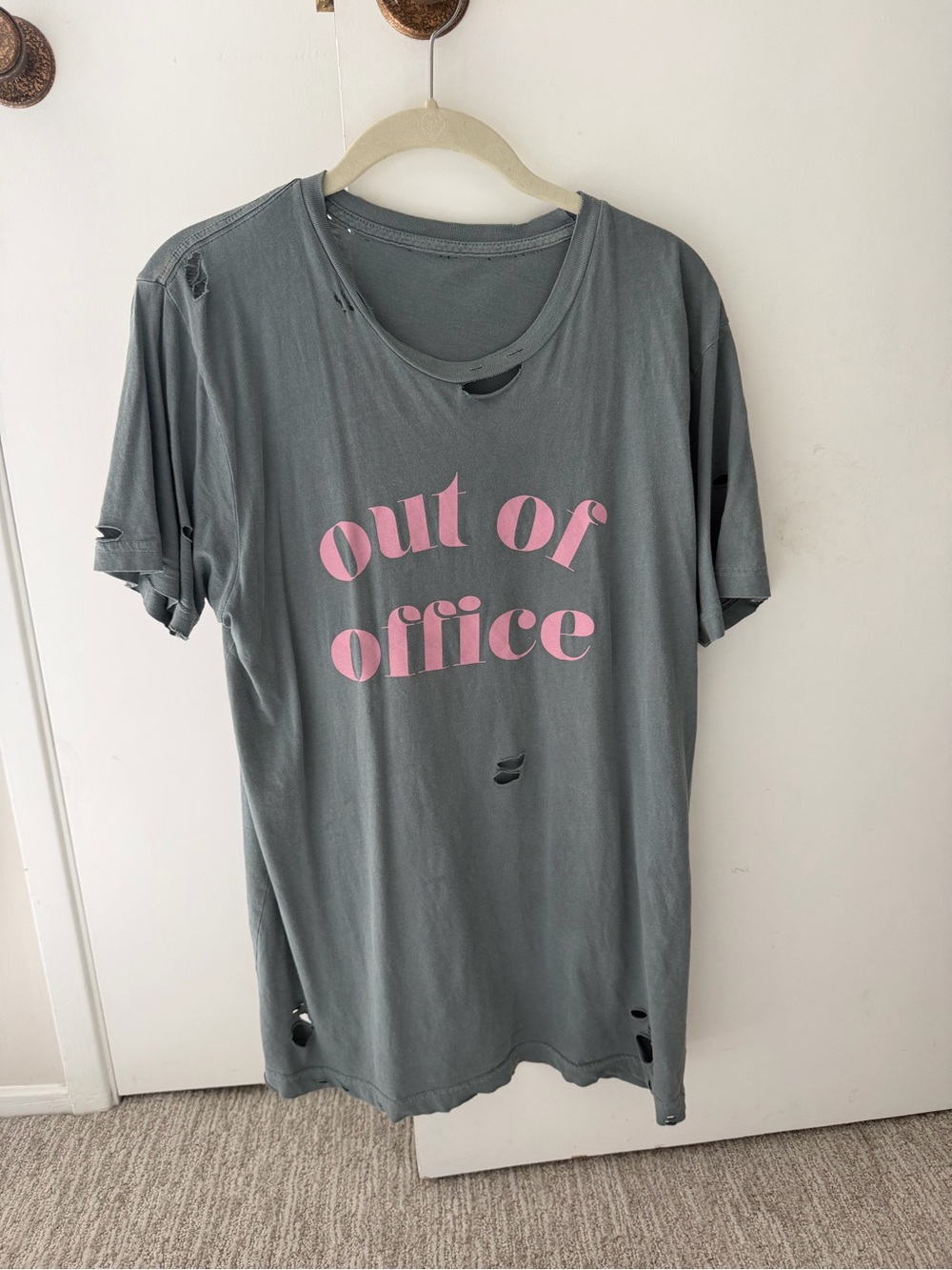 Out of Office Graphic Tee - Pink Text on Gray